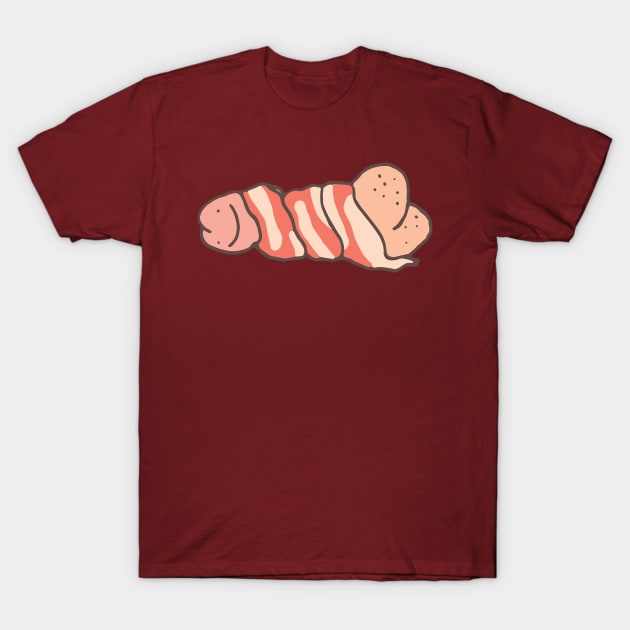 Bacon Wrapped Hot Dikkity Dog - Feeling Indifferent (Looking Down) T-Shirt by HotDikkity